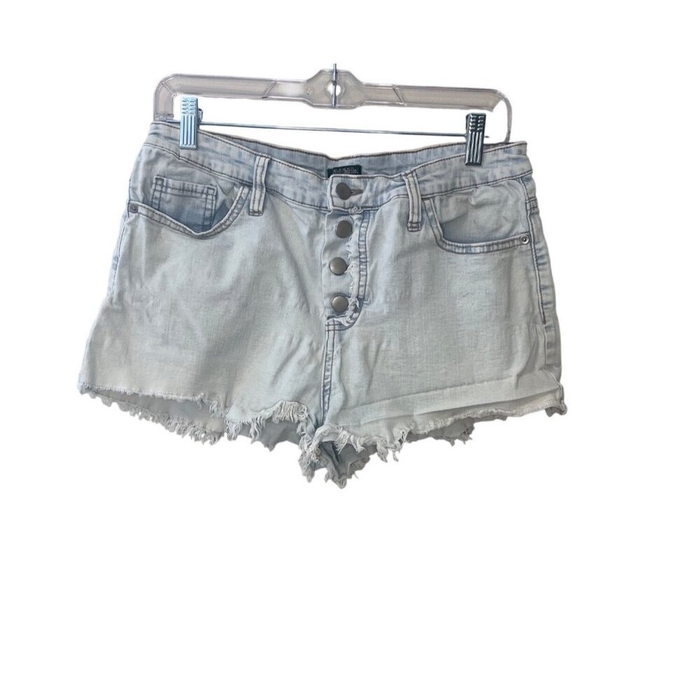 Wild Fable Womens High-Waisted Light Wash Denim Shorts With Frayed Hem Size 12